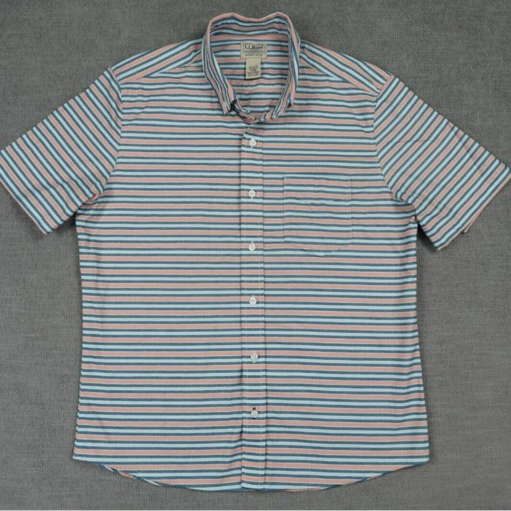 L.L. Bean Striped Short Sleeve Button Up - Dusty Orange - Large NWT